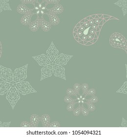 Olive green floral seamless pattern. Background with flower designs for wallpapers, textile and fabrics
