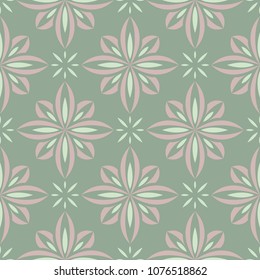 Olive green floral seamless pattern with pale pink elements. Background with flower designs for wallpapers, textile and fabrics