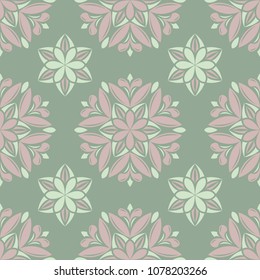 Olive green floral seamless pattern. Background with flower designs for wallpapers, textile and fabrics