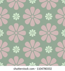 Olive green floral seamless pattern with pale pink elements. Background with flower designs for wallpapers, textile and fabrics