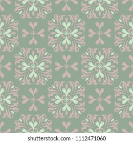 Olive green floral seamless pattern. Background with flower designs for wallpapers, textile and fabrics