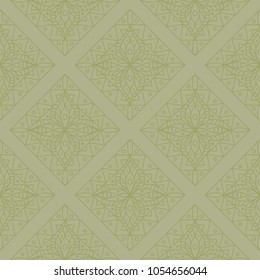 Olive green geometric ornament. Seamless pattern for web, textile and wallpapers