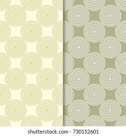 Olive green geometric ornaments. Set of seamless patterns for web, textile and wallpapers