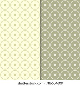 Olive green geometric ornaments. Set of seamless patterns