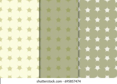 Olive green geometric seamless backgrounds. Set of abstract patterns