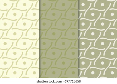 Olive green geometric seamless backgrounds. Set of abstract patterns