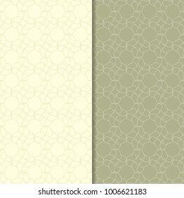 Olive green geometric set of seamless patterns for web, textile and wallpapers