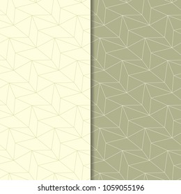 Olive green geometric set of seamless patterns for web, textile and wallpapers