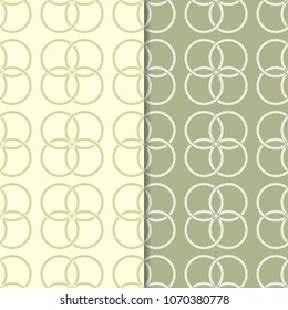 Olive green geometric set of seamless patterns for web, textile and wallpapers