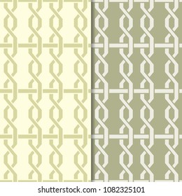 Olive green geometric set of seamless patterns for web, textile and wallpapers