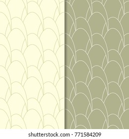 Olive green geometric set of seamless patterns for web, textile and wallpapers