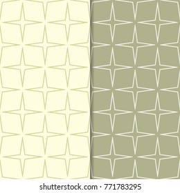 Olive green geometric set of seamless patterns for web, textile and wallpapers