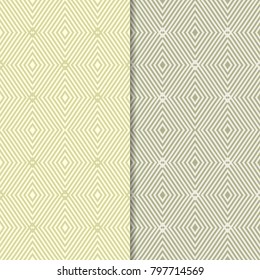 Olive green geometric set of seamless patterns for web, textile and wallpapers