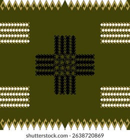 Olive Green Gold Tribal Cross Motif Geometric Ethnic Border Native Boho