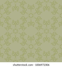 Olive green and gray floral ornament. Seamless pattern for textile and wallpapers