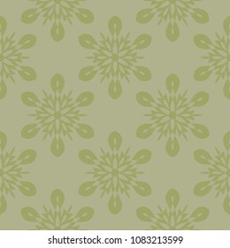 Olive green and gray floral ornament. Seamless pattern for textile and wallpapers