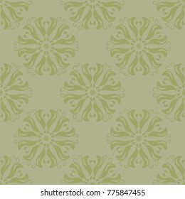 Olive green and gray floral ornament. Seamless pattern for textile and wallpapers