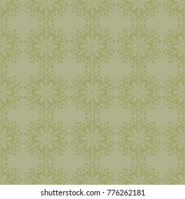 Olive green and gray floral ornament. Seamless pattern for textile and wallpapers