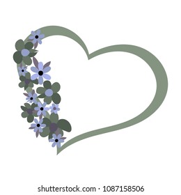 Olive green  heart shape frame with floral decoration vector illustration. Can be used for greeting and invitation card.