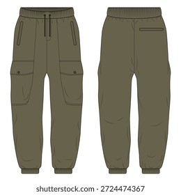 Pantalón cargo jogger verde oliva vista frontal y trasera de Plantilla