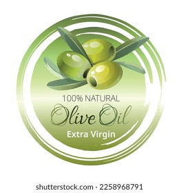 Olive green label template. Design element for olive oil. Vector illustration.