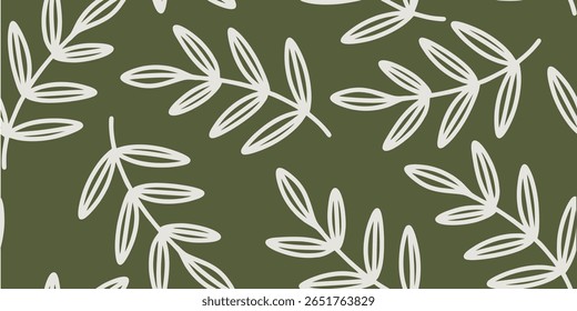 Olive Green Leafy Branches A Seamless Aesthetic pattern