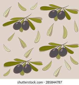 Olive with green leaves branch seamless background. vector design illustration.