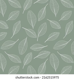 Olive green leaves seamless pattern
