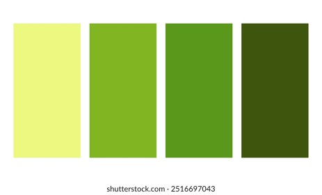 Verde-oliva, verde-limão, verde-amarelo, paleta de cores verde. Conjunto de combinação de paleta de cores brilhantes em rgb hex. Paleta de cores para design de interface do usuário. Ilustração vetorial abstrata para seu design gráfico