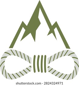 Olive Green Mountain Peak with Climbing Rope Knot Vector