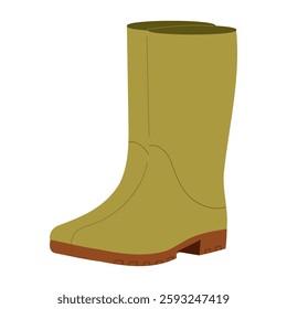 Olive green rubber garden boot isolated on white background.