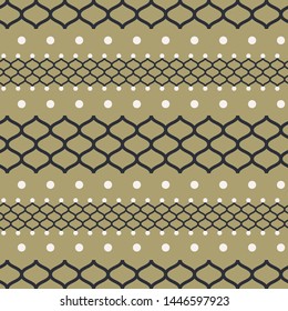 Olive green seamless texture with grid shapes and dots vector.