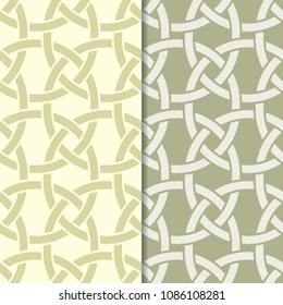 Olive green set of seamless geometric patterns for web, textile and wallpapers