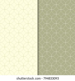 Olive green set of seamless geometric patterns for web, textile and wallpapers