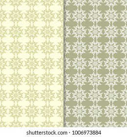 Olive green st of floral backgrounds. Seamless patterns for textile and wallpapers