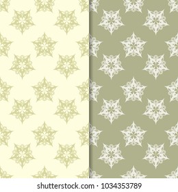 Olive green st of floral backgrounds. Seamless patterns for textile and wallpapers