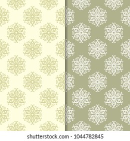 Olive green st of floral backgrounds. Seamless patterns for textile and wallpapers