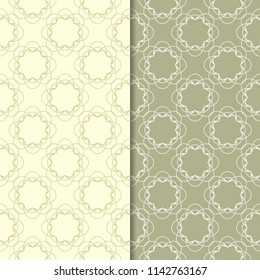 Olive green st of floral backgrounds. Seamless patterns for textile and wallpapers