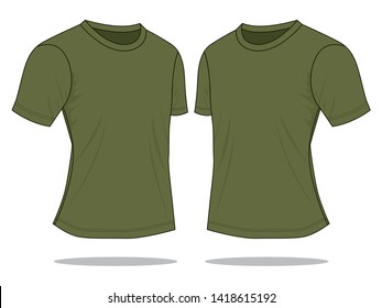 Olive Green T-Shirt Vector for Template, Perspective View