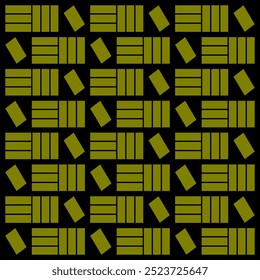 Olive green vertical, horizontal and tilt rectangle pattern abstract art. Black background.