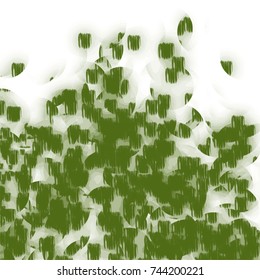 olive green watercolor pattern with short strokes and booked circles on white background, vector illustration