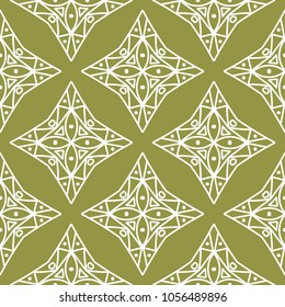 Olive green and white geometric ornament. Seamless pattern for web, textile and wallpapers