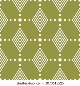 Olive green and white geometric ornament. Seamless pattern for web, textile and wallpapers