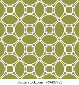 Olive green and white geometric ornament. Seamless pattern for web, textile and wallpapers