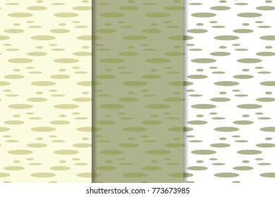 Olive green and white geometric ornaments. Set of vertical seamless patterns for web, textile and wallpapers