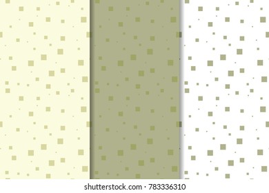 Olive green and white geometric ornaments. Set of vertical seamless patterns for web, textile and wallpapers