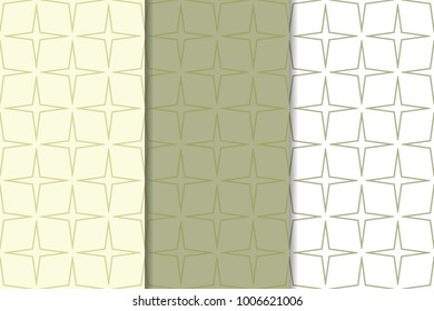 Olive green and white geometric set of vertical seamless patterns for web, textile and wallpapers