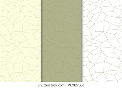 Olive green and white geometric set of vertical seamless patterns for web, textile and wallpapers