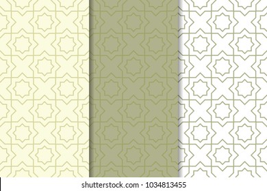 Olive green and white geometric vertical seamless patterns for web, textile and wallpapers