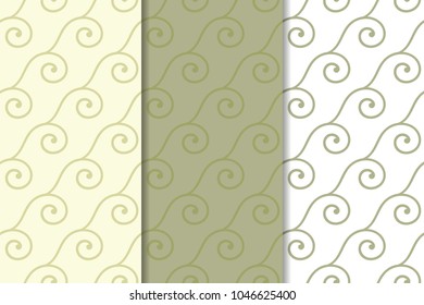 Olive green and white geometric vertical seamless patterns for web, textile and wallpapers
